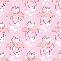 Seamless pattern with heart and Exotic bird.