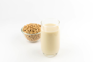 milk with soy beans on white background