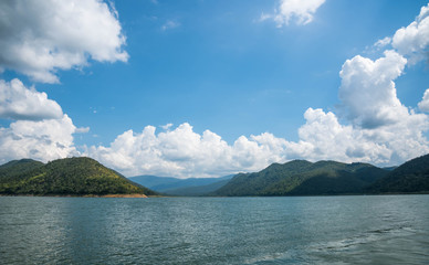 landscape mountains and water view, in kanchanaburi,thailand.
