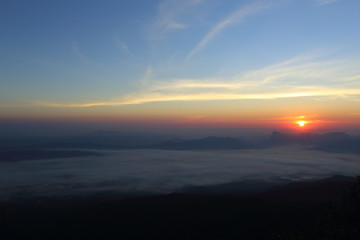 Sunrise and mist at Phu Kradung National Park, Thailand