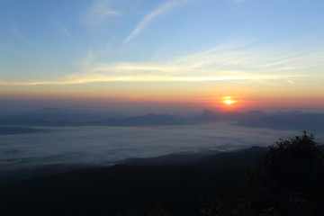 Sunrise and mist at Phu Kradung National Park, Thailand