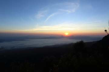 Sunrise and mist at Phu Kradung National Park, Thailand