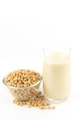 milk with soy beans on white background