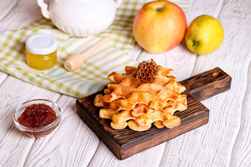 Breakfast with homemade wafers and honey