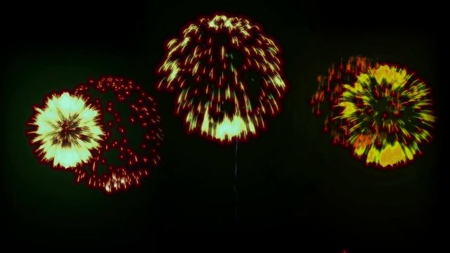 4K big beatiful firework at holiday night. 3d animation with different versions fireckrackers. version 1