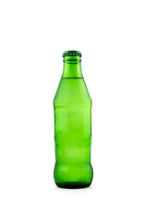 Soft drink Sprite green glass bottle isolated on white background