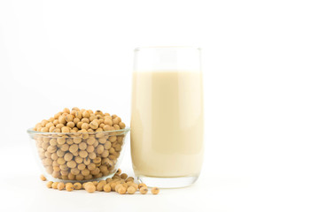 milk with soy beans on white background