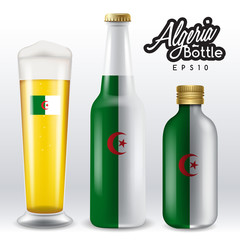 World flag wrapping on beer bottle : Algeria : Vector Illustration