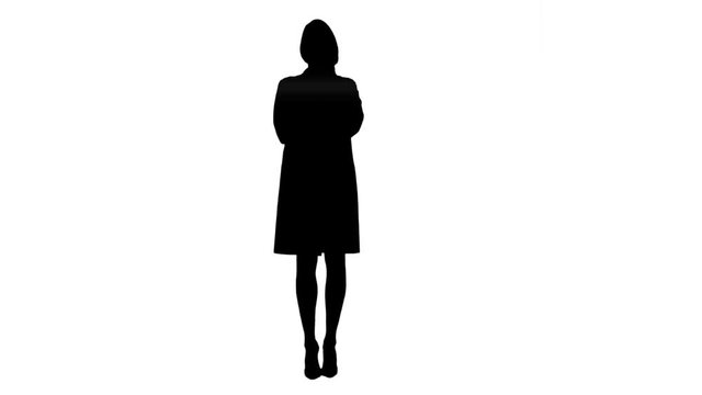 Silhouette Young confident female doctor posing with a raised finger 