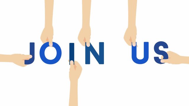 Join us - 4K animation of hands holding letters with alpha channel