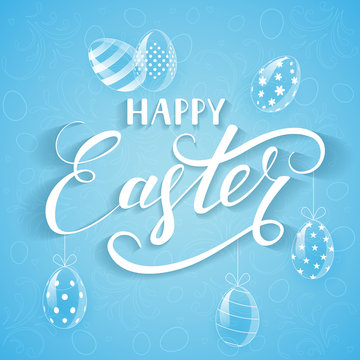 Blue Easter background with eggs