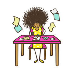 Cartoon Stick Figure Woman Writing Mail