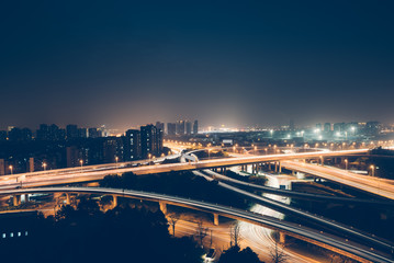 Aerial View of Suzhou overpass at Night in China.