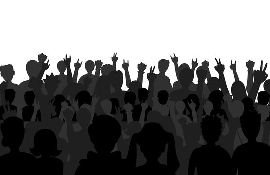 Group of people black business male female concept and fun standing crowd of position team silhouettes friends fans pose vector illustration.