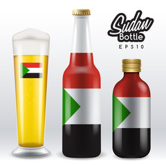 World flag wrapping on beer bottle : Sudan : Vector Illustration