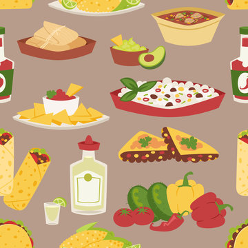 Mexican traditional food with meat seamless pattern