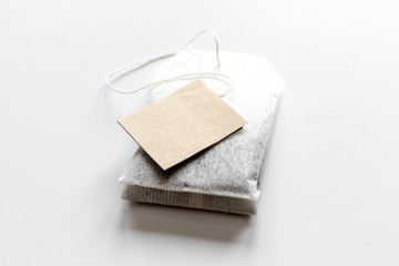 Close up lable of teabag on white background mock-up