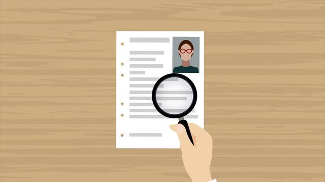 person looking through CVs - 4K animation