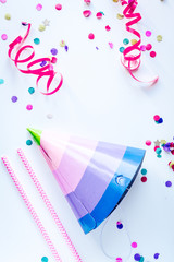 concept birthday party top view on white background mock up