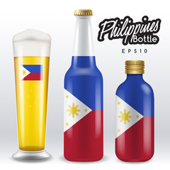 World flag wrapping on beer bottle : Philippines : Vector Illustration