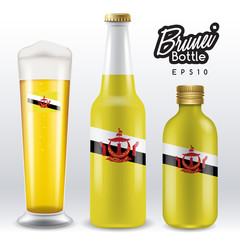 World flag wrapping on beer bottle : Brunei : Vector Illustration