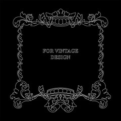 Vector frame with floral ornament on black background.