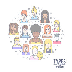 Linear Flat people faces vector illustration.