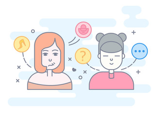 Linear Flat people faces vector illustration.