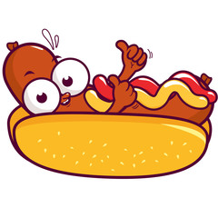 Cartoon hot dog character. Vector illustration