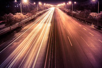 traffic light trails at Night in Suzhou, China.