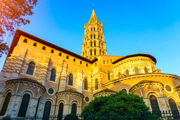 Fototapeta na wymiar The bell tower of the Basilica of Saint Sernin, Toulouse, France