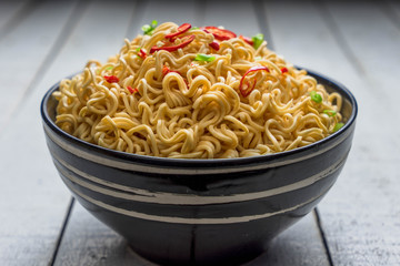 Instant noodles in the bowl