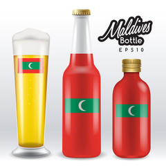 World flag wrapping on beer bottle : Maldives : Vector Illustration