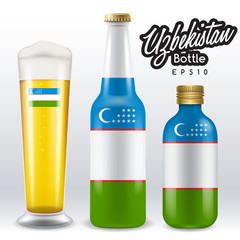 World flag wrapping on beer bottle : Uzbekistan : Vector Illustration