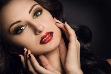 Attractive lady face. Red lipstick and smokey eyes © illustrissima