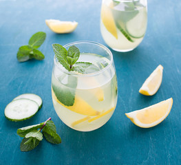 Lemonade with cucumber, lemon and mint. Detox drink