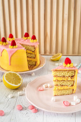 cooking lemon cake on wooden background