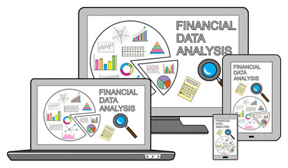 Financial data analysis concept on different devices