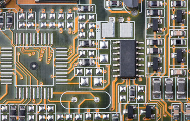 electrical board with contacts closeup