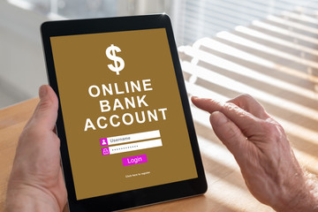 Online bank account concept on a tablet