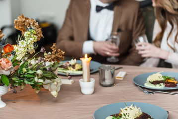 wedding couple on party