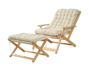 Wooden folding chair with mattress isolated on white background.
