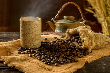 roasted coffee bean purifying from bag