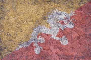Bhutan flag  on rustic plaster