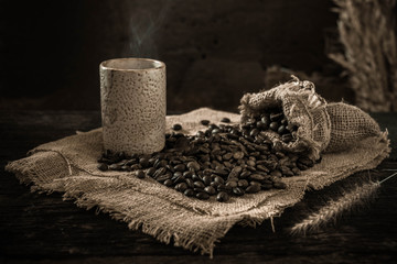 roasted coffee bean purifying from bag