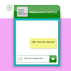 The green live chat window. The illustration shows the online chat template that can be used for the website.