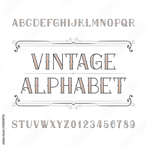 Vintage Alphabet Vector Font In Outline Style Ornate Letters And
