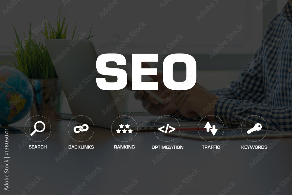 Poster seo icons and keywords concept