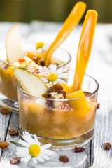 Fruit dizzy delicious pear mousse raisins