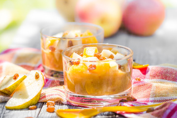 Fruity dessert pears nectarines raisins